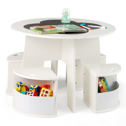 5 PCS Kids Table and Chair Set with Storage Stools for Activity-White LuxuryLifeWay Online Store
