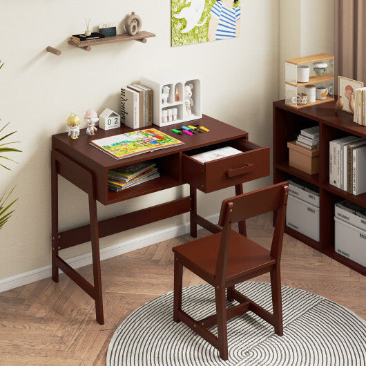 Kids Desk and Chair Set with Storage Drawer and Hutch-Pink LuxuryLifeWay Online Store