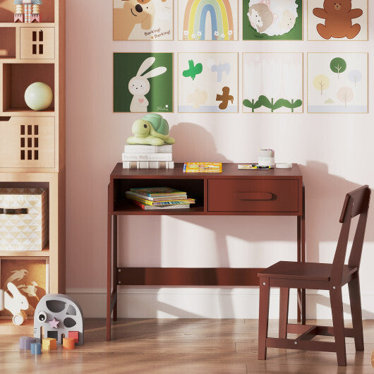 Kids Desk and Chair Set with Storage Drawer and Hutch-Pink LuxuryLifeWay Online Store