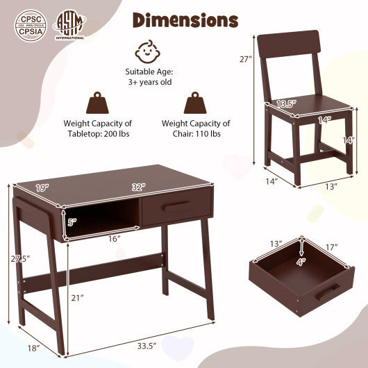 Kids Desk and Chair Set with Storage Drawer and Hutch-Pink LuxuryLifeWay Online Store