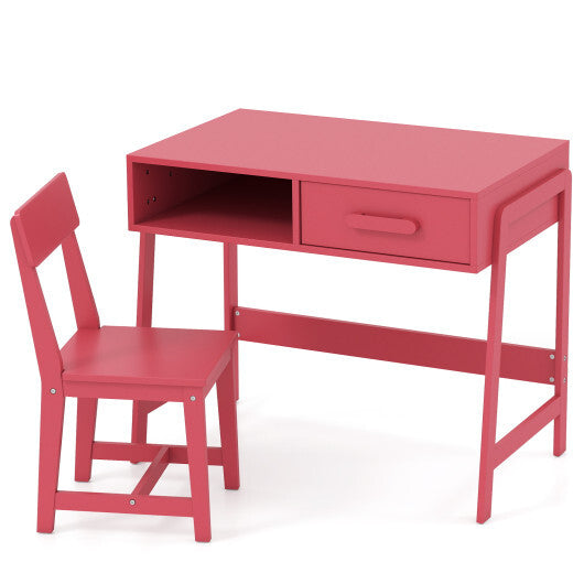Kids Desk and Chair Set with Storage Drawer and Hutch-Pink LuxuryLifeWay Online Store