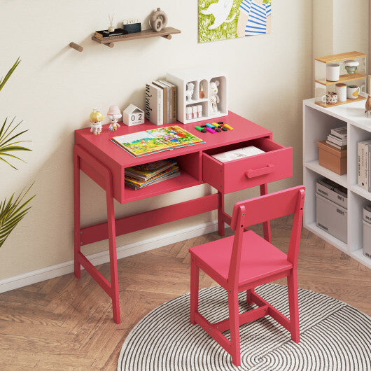 Kids Desk and Chair Set with Storage Drawer and Hutch-Pink LuxuryLifeWay Online Store
