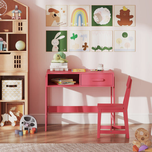 Kids Desk and Chair Set with Storage Drawer and Hutch-Pink LuxuryLifeWay Online Store