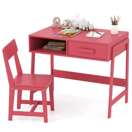 Kids Desk and Chair Set with Storage Drawer and Hutch-Pink LuxuryLifeWay Online Store