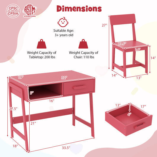 Kids Desk and Chair Set with Storage Drawer and Hutch-Pink LuxuryLifeWay Online Store