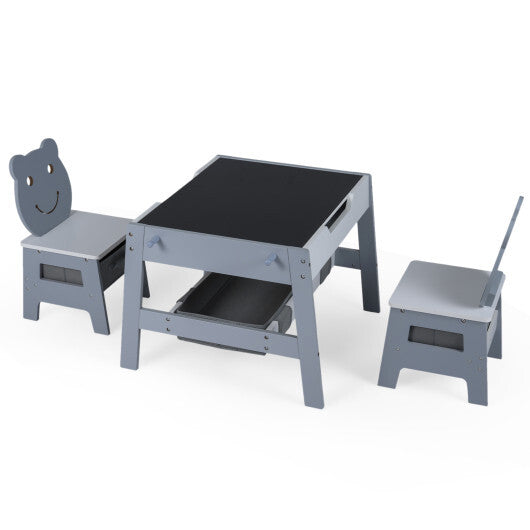 Toddler Table and 2 Chairs 5-in-1 Cute Art Desk Set with Reversible Chalkboard Whiteboard-Grey LuxuryLifeWay Online Store