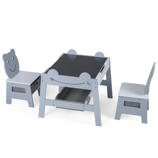 5-in-1 Toddler Table and 2 Chairs Cute Art Desk Set with Reversible Chalkboard Whiteboard-Grey LuxuryLifeWay Online Store