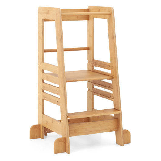 Bamboo Kids Kitchen Step Stool with Adjustable Height and Safety Rails-Natural LuxuryLifeWay Online Store