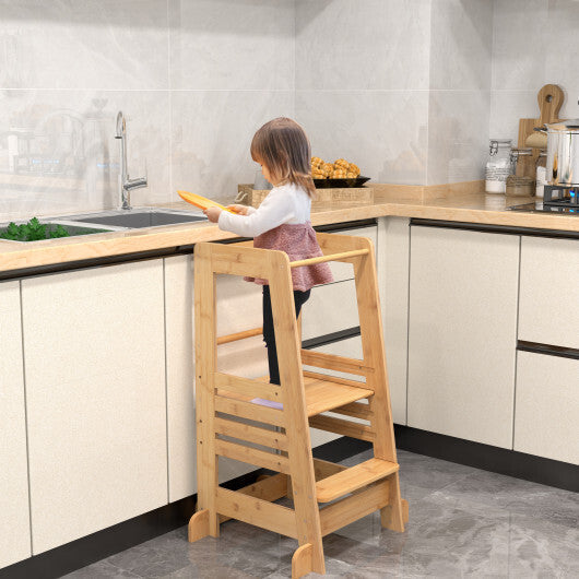 Bamboo Kids Kitchen Step Stool with Adjustable Height and Safety Rails-Natural LuxuryLifeWay Online Store
