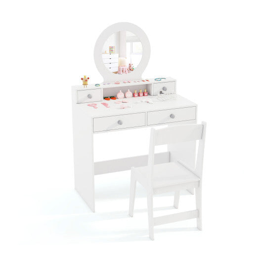 Kids Vanity Set with Mirror Princess Makeup Dressing Desk and Chair Set with Mirror-White LuxuryLifeWay Online Store