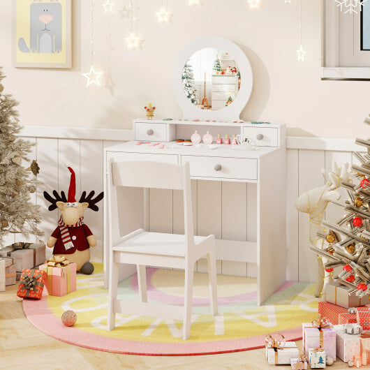 Kids Vanity Set with Mirror Princess Makeup Dressing Desk and Chair Set with Mirror-White LuxuryLifeWay Online Store