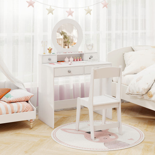 Kids Vanity Set with Mirror Princess Makeup Dressing Desk and Chair Set with Mirror-White LuxuryLifeWay Online Store