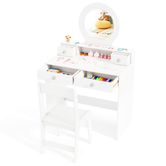 Kids Vanity Set with Mirror Princess Makeup Dressing Desk and Chair Set with Mirror-White LuxuryLifeWay Online Store