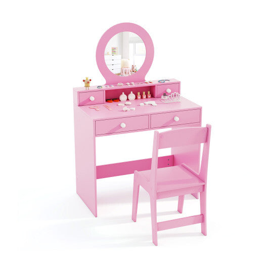 Kids Vanity Set with Mirror Princess Makeup Dressing Desk and Chair Set with Mirror-White LuxuryLifeWay Online Store