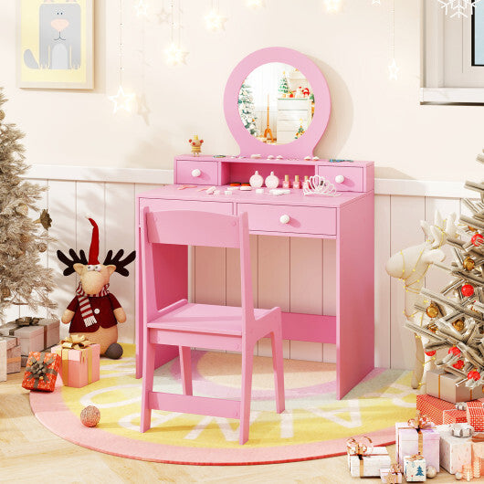 Kids Vanity Set with Mirror Princess Makeup Dressing Desk and Chair Set with Mirror-White LuxuryLifeWay Online Store