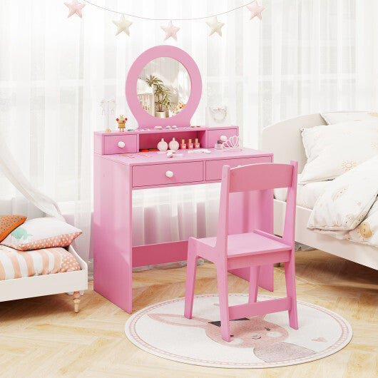 Kids Vanity Set with Mirror Princess Makeup Dressing Desk and Chair Set with Mirror-White LuxuryLifeWay Online Store