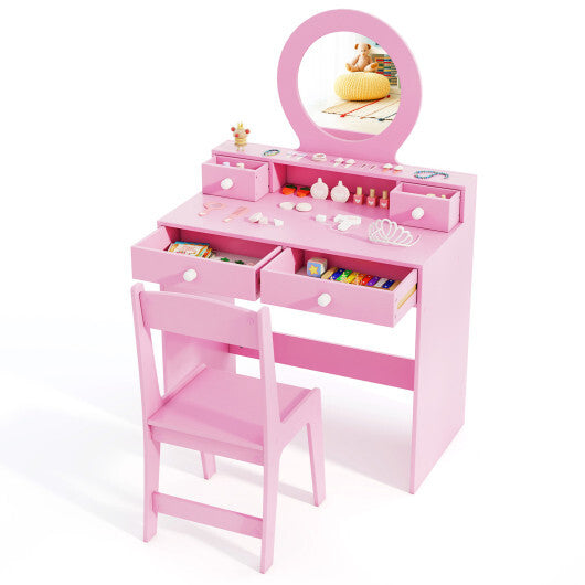 Kids Vanity Set with Mirror Princess Makeup Dressing Desk and Chair Set with Mirror-White LuxuryLifeWay Online Store
