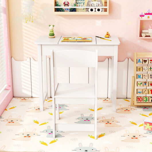 2-in-1 Kids Vanity Makeup Table and Chair Set with Flip Top Mirror-Pink LuxuryLifeWay Online Store