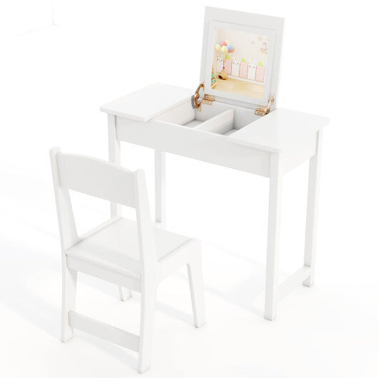 2-in-1 Kids Vanity Makeup Table and Chair Set with Flip Top Mirror-Pink LuxuryLifeWay Online Store