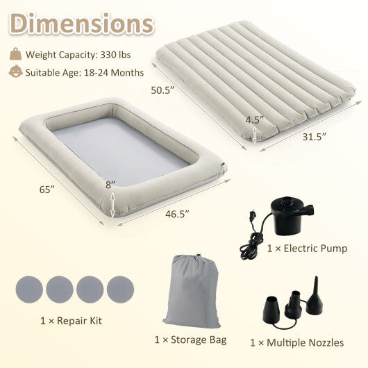 Inflatable Toddler Travel Bed with Electric Pump and Raised Bed Rails-Gray - Color: Gray LuxuryLifeWay Online Store