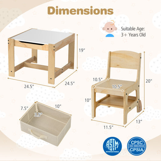3 in 1 Kids Table and Chair Set with Removable Tabletop and 2 Storage Drawers-Gray LuxuryLifeWay Online Store
