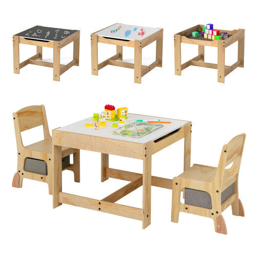 3 in 1 Kids Table and Chair Set with Removable Tabletop and 2 Storage Drawers-Gray LuxuryLifeWay Online Store