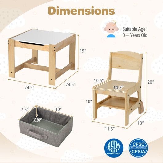 3 in 1 Kids Table and Chair Set with Removable Tabletop and 2 Storage Drawers-Gray LuxuryLifeWay Online Store