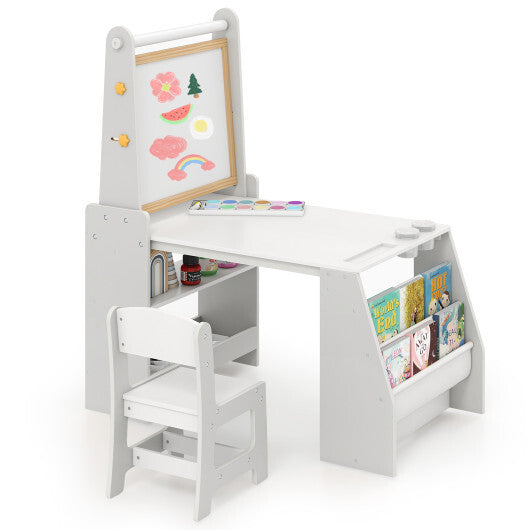 Kids Art Table and Chair Set with Easel and Chair for Drawing Reading-Grey LuxuryLifeWay Online Store