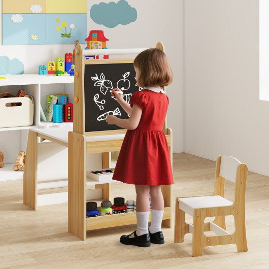 Kids Art Table and Chair Set with Easel and Chair for Drawing Reading-Grey
