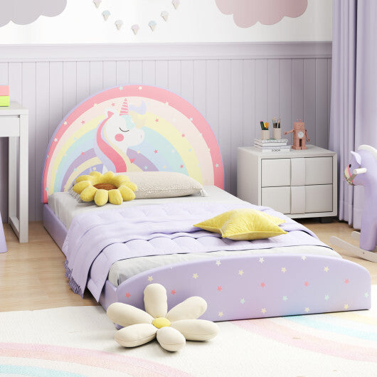 Twin Floor Bed Frame Upholstered Twin Size Kids Floor Bed with 210D Oxford Cloth Floor Mat-Blue LuxuryLifeWay Online Store