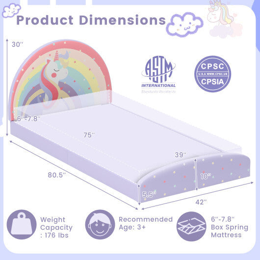 Twin Floor Bed Frame Upholstered Twin Size Kids Floor Bed with 210D Oxford Cloth Floor Mat-Blue LuxuryLifeWay Online Store