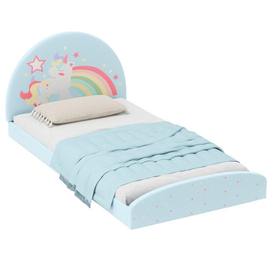 Twin Floor Bed Frame Upholstered Twin Size Kids Floor Bed with 210D Oxford Cloth Floor Mat-Blue LuxuryLifeWay Online Store