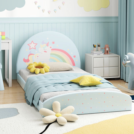 Twin Floor Bed Frame Upholstered Twin Size Kids Floor Bed with 210D Oxford Cloth Floor Mat-Blue LuxuryLifeWay Online Store