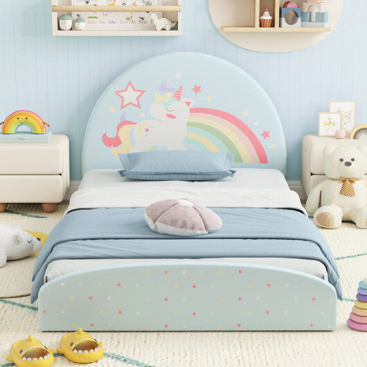 Twin Floor Bed Frame Upholstered Twin Size Kids Floor Bed with 210D Oxford Cloth Floor Mat-Blue LuxuryLifeWay Online Store