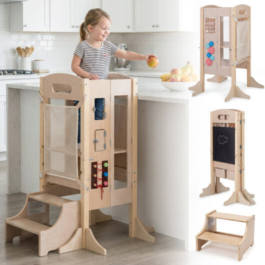 Foldable Toddler Step Stool Wooden Kitchen Standing Tower with 2-Step Stool LuxuryLifeWay Online Store