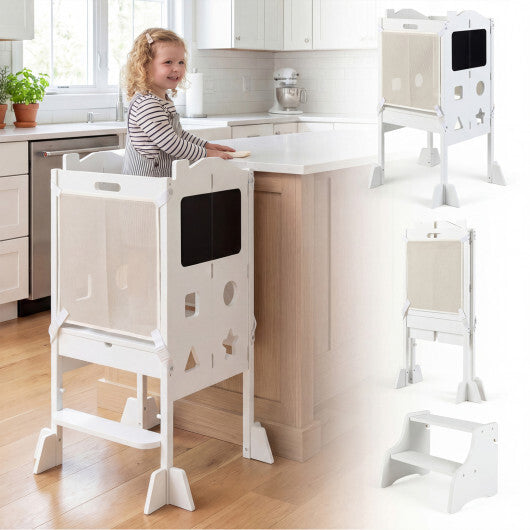 Foldable Toddler Step Stool with Chalkboards 2-Step Stool-White LuxuryLifeWay Online Store