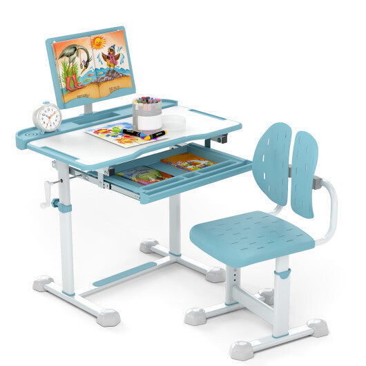 Kid's Study Desk and Chair Set with Tilt Desktop and Book Stand-Blue LuxuryLifeWay Online Store