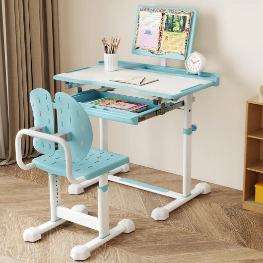 Kid's Study Desk and Chair Set with Tilt Desktop and Book Stand-Blue LuxuryLifeWay Online Store