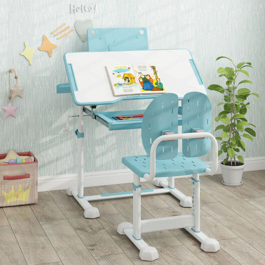 Kid's Study Desk and Chair Set with Tilt Desktop and Book Stand-Blue LuxuryLifeWay Online Store