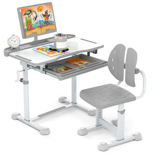 Kid's Study Desk and Chair Set with Tilt Desktop and Book Stand-Blue LuxuryLifeWay Online Store