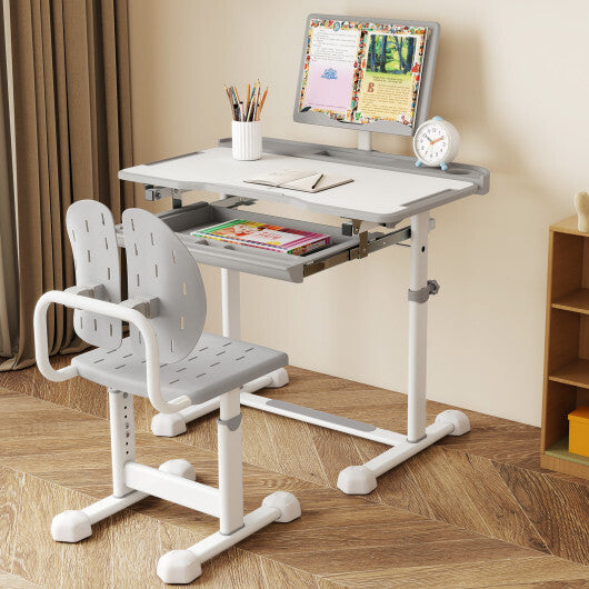 Kid's Study Desk and Chair Set with Tilt Desktop and Book Stand-Blue LuxuryLifeWay Online Store