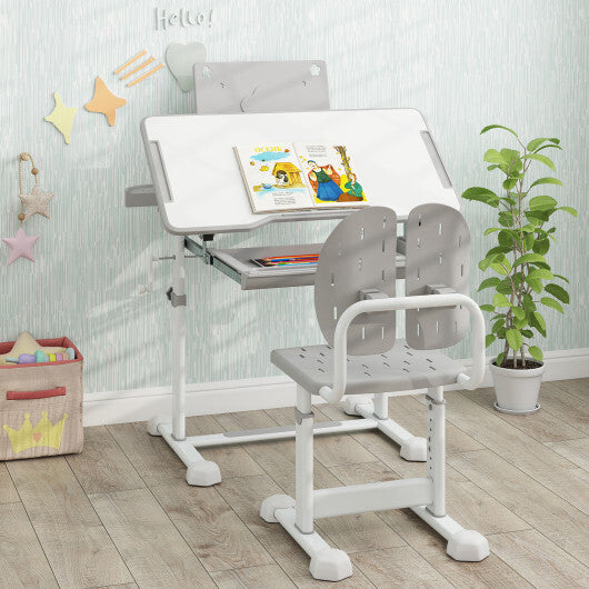 Kid's Study Desk and Chair Set with Tilt Desktop and Book Stand-Blue LuxuryLifeWay Online Store