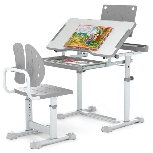 Kid's Study Desk and Chair Set with Tilt Desktop and Book Stand-Blue LuxuryLifeWay Online Store