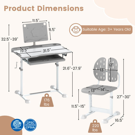 Kid's Study Desk and Chair Set with Tilt Desktop and Book Stand-Blue LuxuryLifeWay Online Store