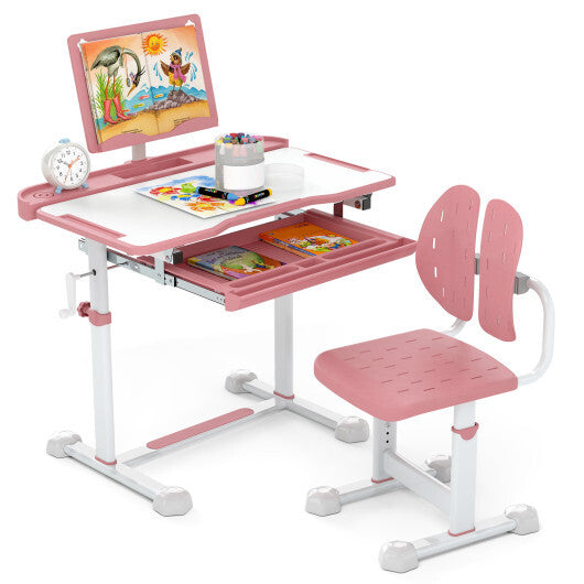 Kid's Study Desk and Chair Set with Tilt Desktop and Book Stand-Blue LuxuryLifeWay Online Store