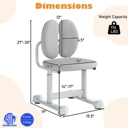 Kids Desk Chair Children Study Chair with Double Back Support and Adjustable Height-Gray LuxuryLifeWay Online Store