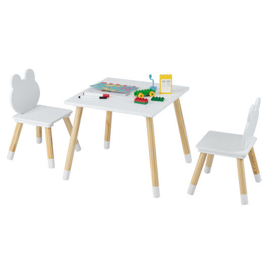 3 Pieces Kids Wooden Table and Chair Set with Cute Froggy Design-White LuxuryLifeWay Online Store