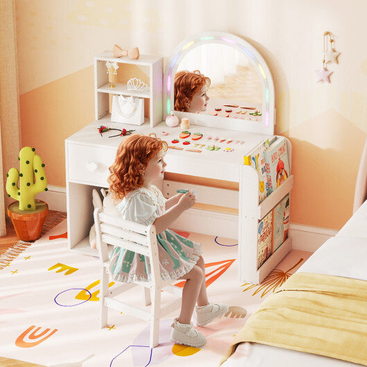 Kids Vanity Table and Chair Set with Lighted Mirror for Kids Aged 3+ Years Old-White LuxuryLifeWay Online Store