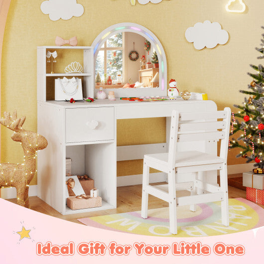 Kids Vanity Table and Chair Set with Lighted Mirror for Kids Aged 3+ Years Old-White LuxuryLifeWay Online Store
