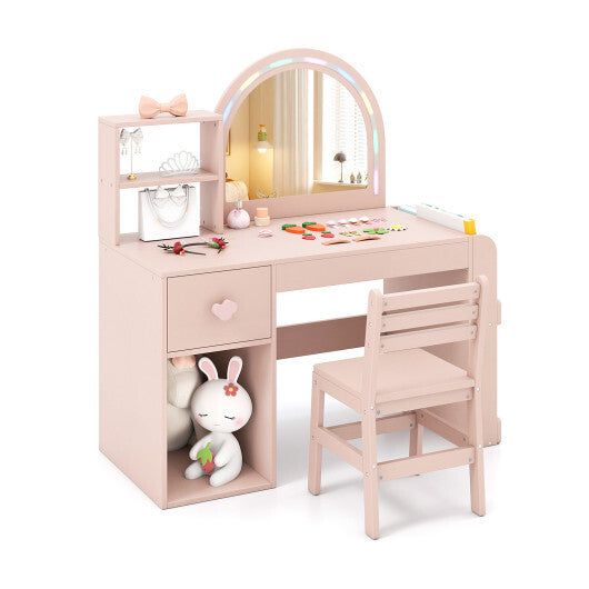 Kids Vanity Table and Chair Set with Lighted Mirror for Kids Aged 3+ Years Old-White LuxuryLifeWay Online Store
